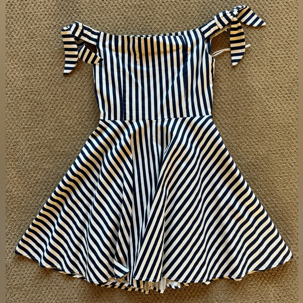 navy and white striped dress